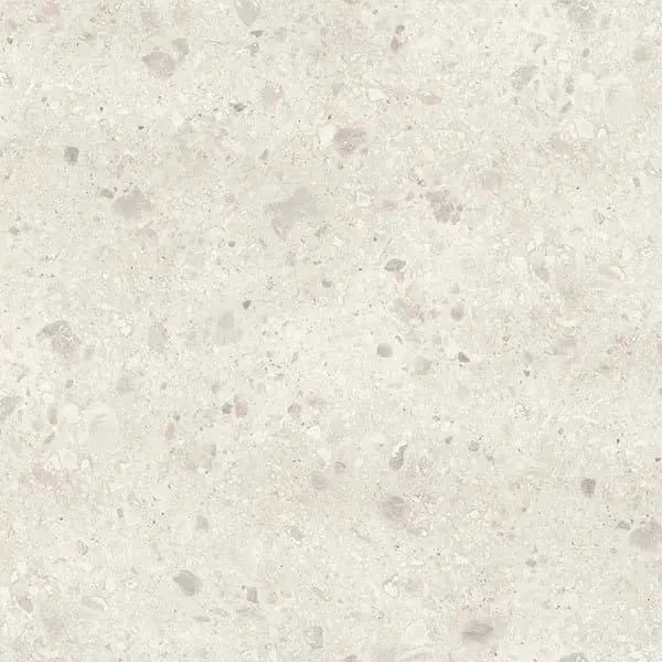 White terrazzo waterproof shower panel with subtle stone texture, easy to clean and maintain for bathroom walls.