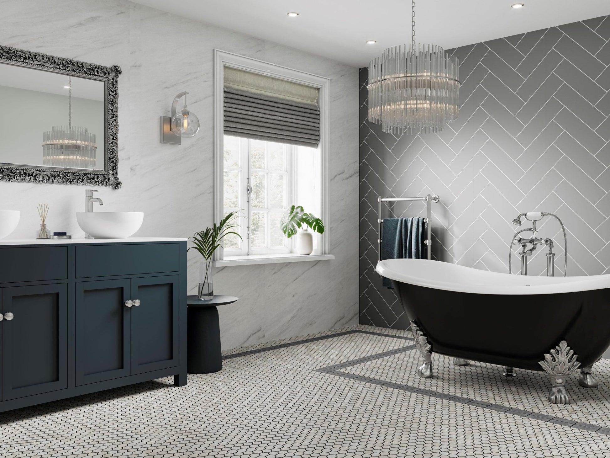 Dust Grey Herringbone - Shower Panels - The Wall Works