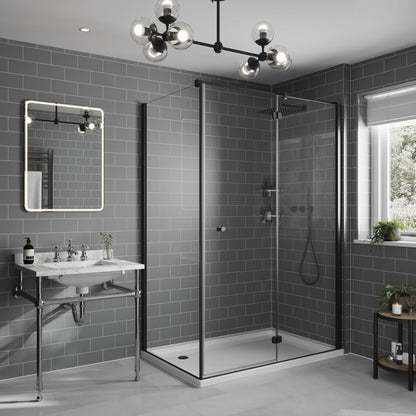 Multipanel Dust Grey Metro shower panels on display in the full room with a mirror mounted to it and a bathroom cabinet mounted to the wall below the mirror, with the wall panels in the shower fully covering the walls - shower panels - the wall works