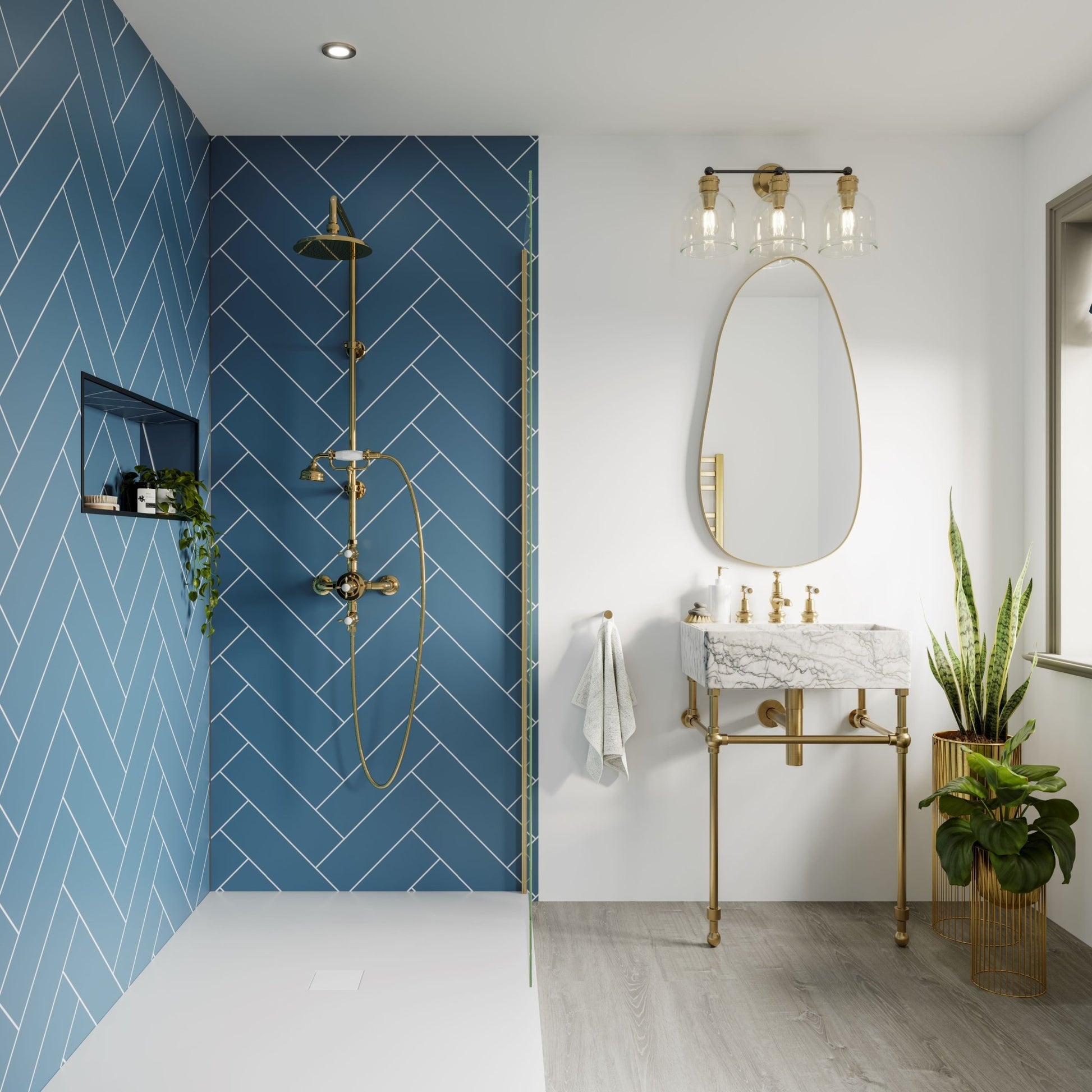 Multipanel Misty Blue HerringBone (Waterproof Wall Panels) - The Wall Works