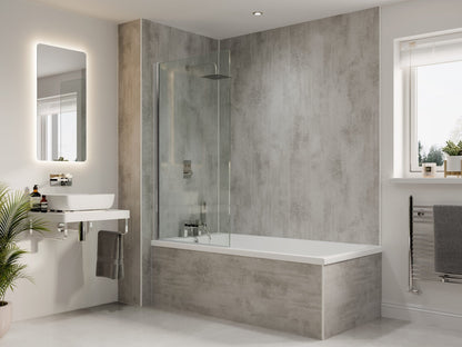 Multipanel Unlipped Arctic Stone on display in a shower covering all the walls with shower panels. On display in a bathroom with the bath as the secondary focus of the shower panels - wall panels - The Wall Works