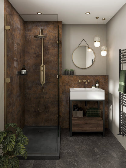 Corten Elements Unlipped, which is being displayed in the shower being used by its purpose of being used as shower panels  - Shower panels - The Wall Works