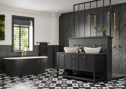 Graphite Elements Hydrolock on display around the room with the wall paneling on display with a double shower - Shower panels - The Wall Works