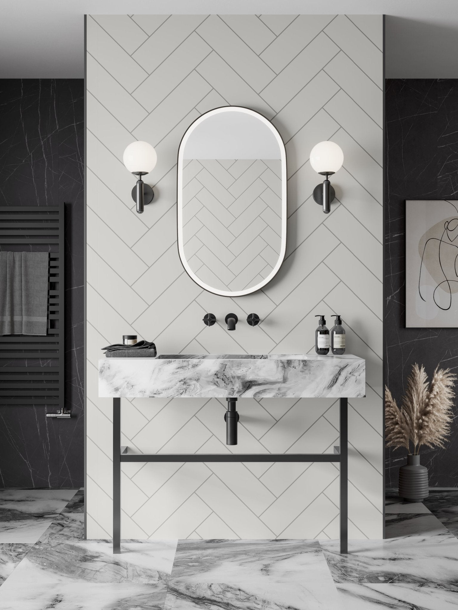 Multipanel White Grey HerringBone (Waterproof Wall Panels) - The Wall Works
